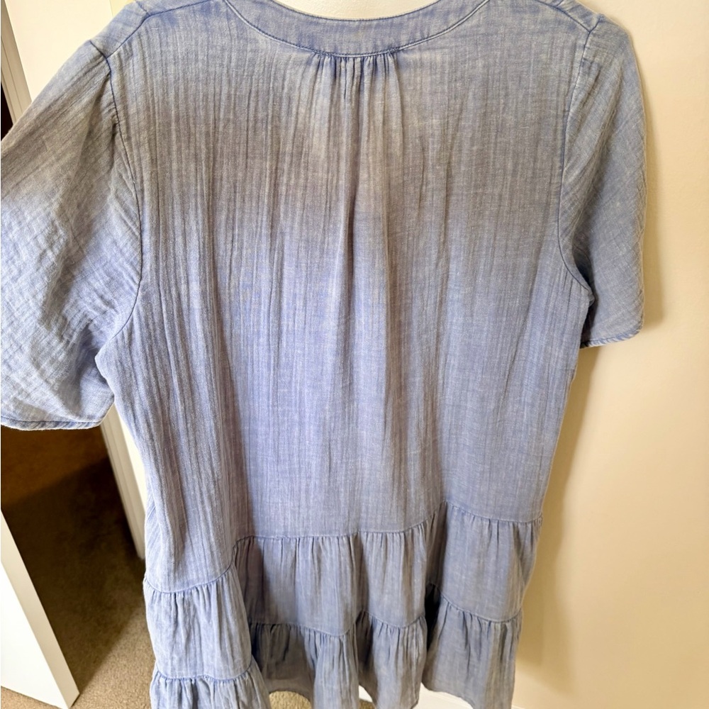 Women's Denim Blue Tunic Dress- front tie - Picture 5 of 5